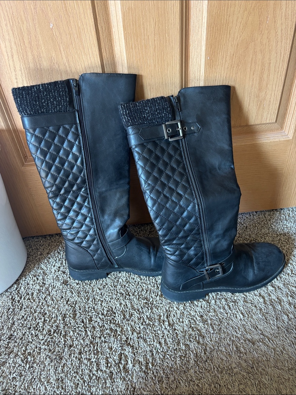 Quilted Over-The-Knee Riding Boots in Black